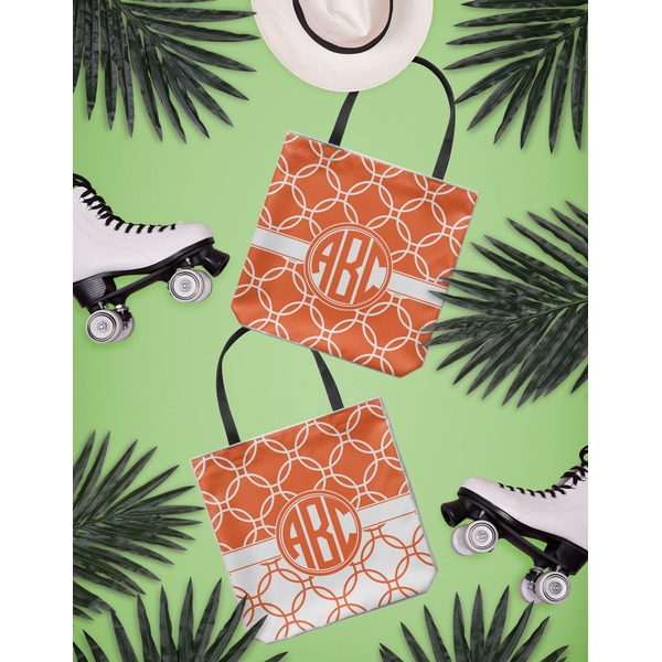 Linked Circles Canvas Tote Lifestyle Front and Back- 13x13