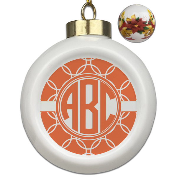 Custom Linked Circles Ceramic Ball Ornaments - Poinsettia Garland (Personalized)