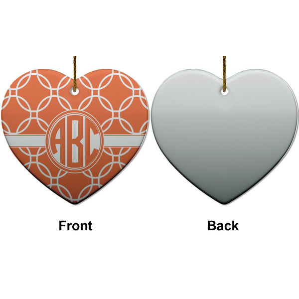 Linked Circles Ceramic Flat Ornament - Heart Front & Back (APPROVAL)