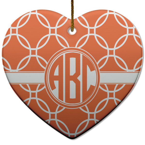 Custom Linked Circles Heart Ceramic Ornament w/ Monogram
