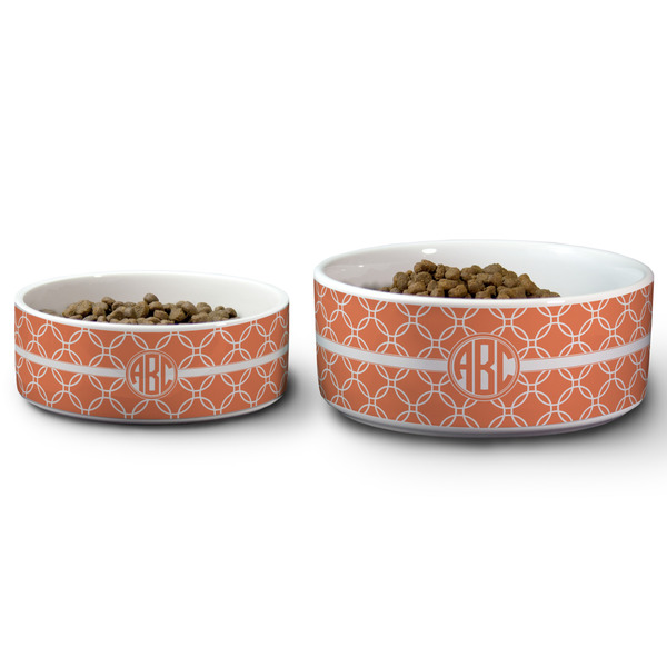 Linked Circles Ceramic Dog Bowls - Size Comparison