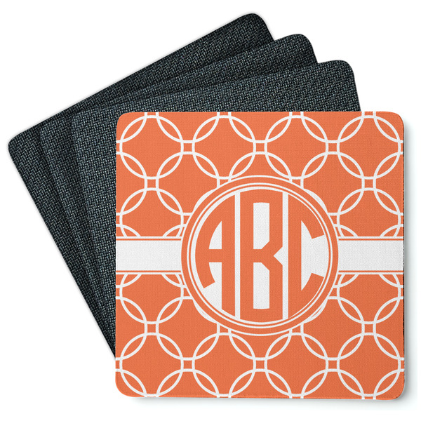 Custom Linked Circles Square Rubber Backed Coasters - Set of 4 (Personalized)