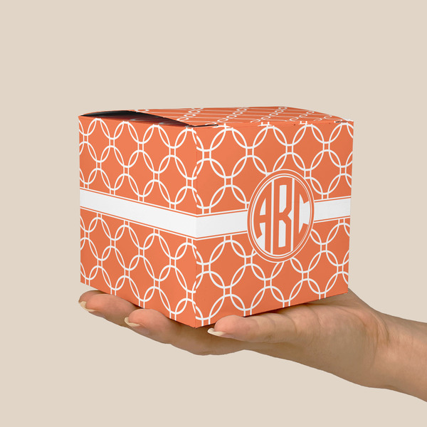 Linked Circles Cube Favor Gift Box - On Hand - Scale View
