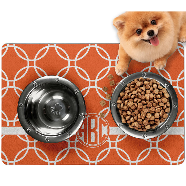 Custom Linked Circles Dog Food Mat - Small w/ Monogram