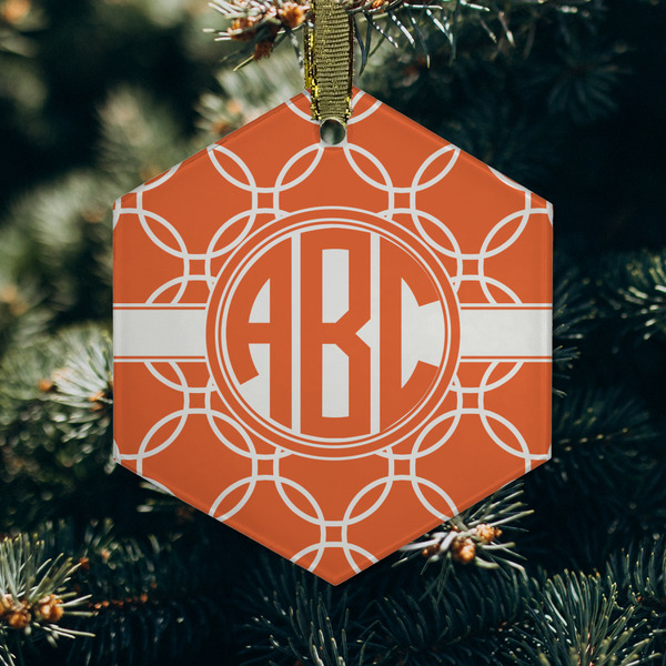 Linked Circles Frosted Glass Ornament - Hexagon (Lifestyle)