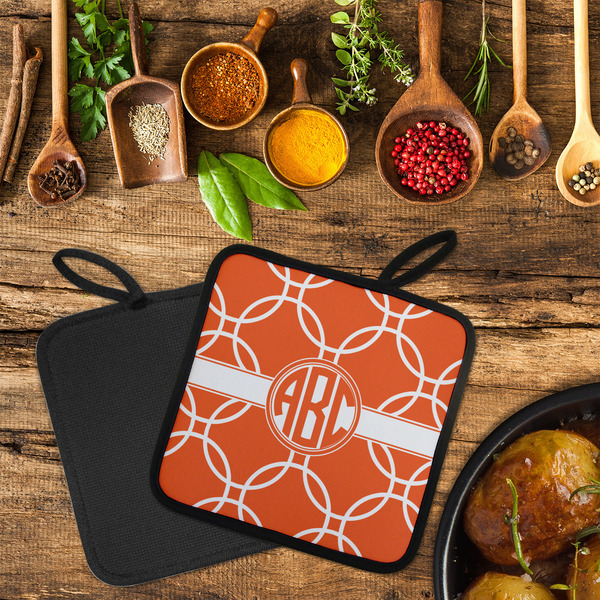 Linked Circles Neoprene Pot Holder - Set of 2  LIFESTYLE (Flatlay)