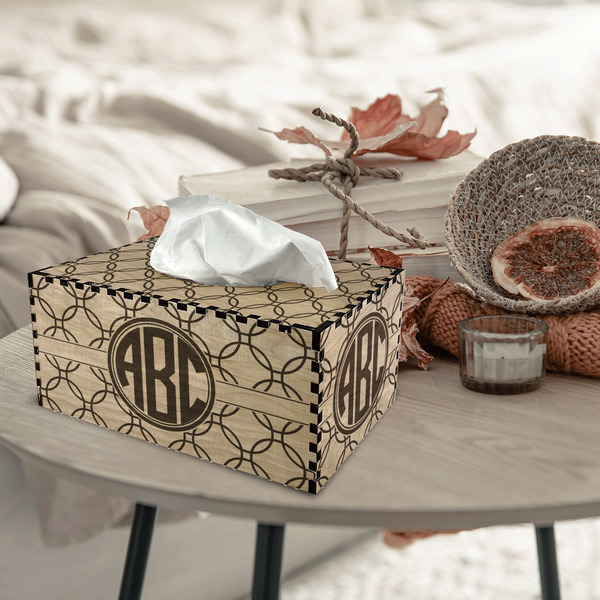 Linked Circles Rectangle Tissue Box Covers - Wood - In Context