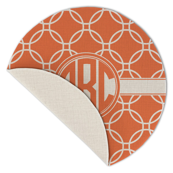 Linked Circles Round Linen Placemats - Front (folded corner single sided)