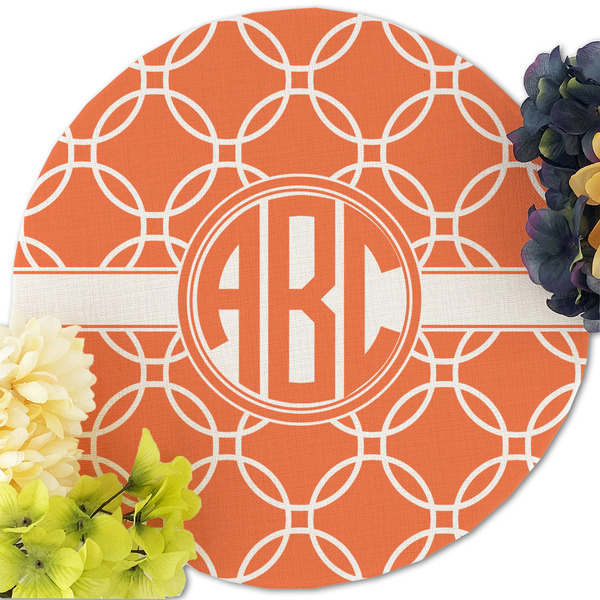 Linked Circles Round Linen Placemats - Front (w flowers)