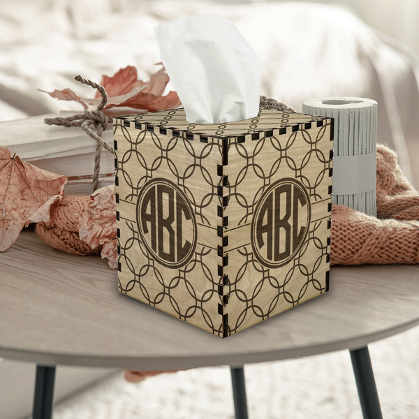 Linked Circles Square Tissue Box Covers - Wood - In Context