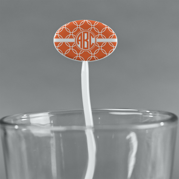 Linked Circles White Plastic 7" Stir Stick - Oval - Main