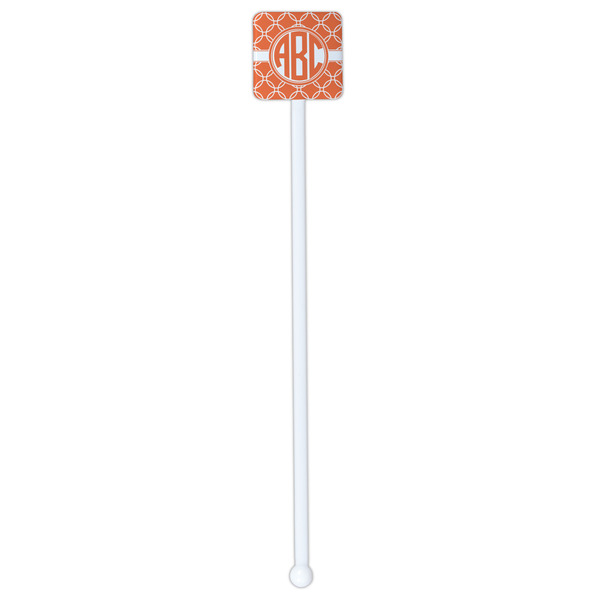 Linked Circles White Plastic Stir Stick - Single Sided - Square - Single Stick