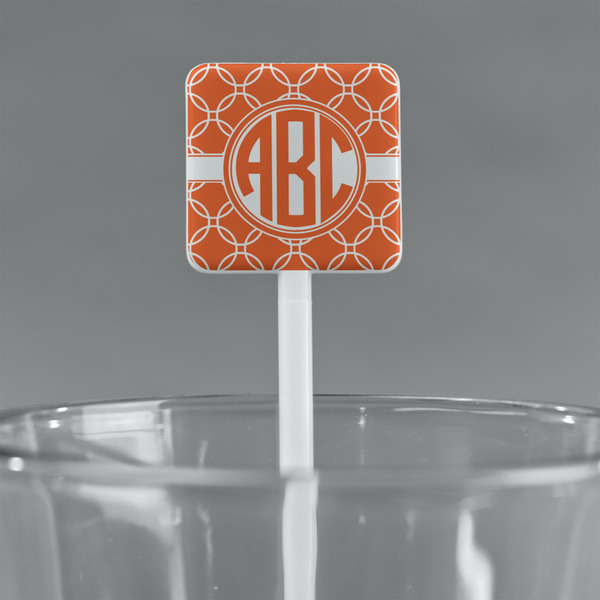 Linked Circles White Plastic Stir Stick - Square - Main