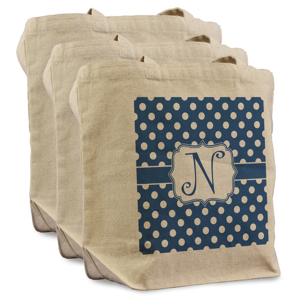 Custom Polka Dots Reusable Cotton Grocery Bags - Set of 3 (Personalized)