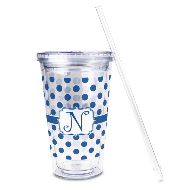 Polka Dots Acrylic Tumbler - Full Print - Front straw out