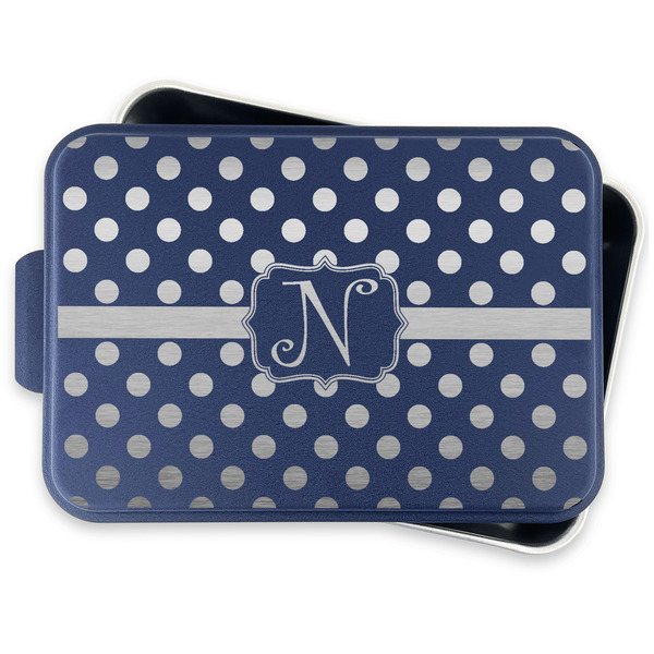 Polka Dots Aluminum Baking Pan - Navy Lid - FRONT w/lid off