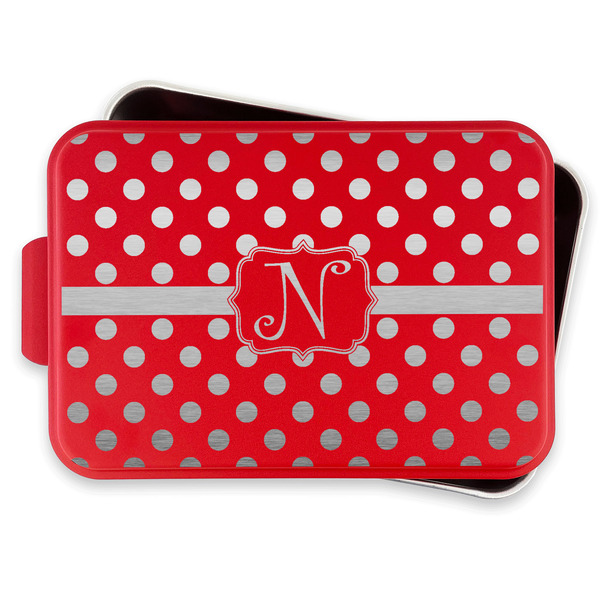 Polka Dots Aluminum Baking Pan - Red Lid - FRONT w/lif off