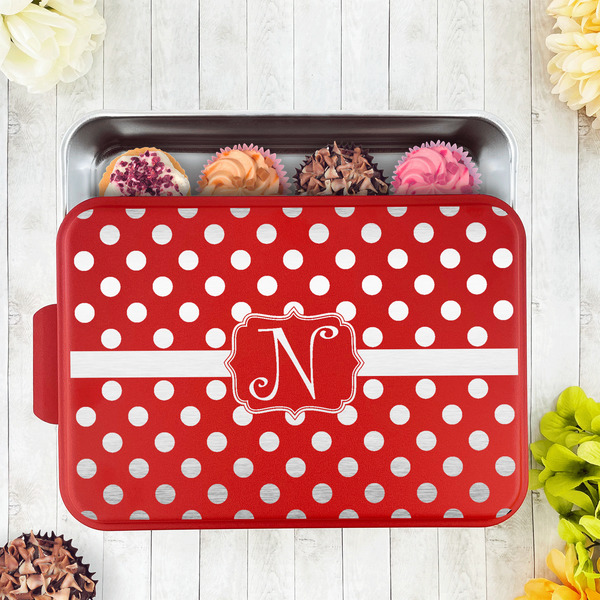 Polka Dots Aluminum Baking Pan - Red Lid - LIFESTYLE