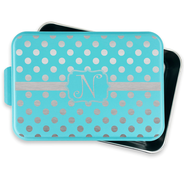 Polka Dots Aluminum Baking Pan - Teal Lid - FRONT w/ lid off