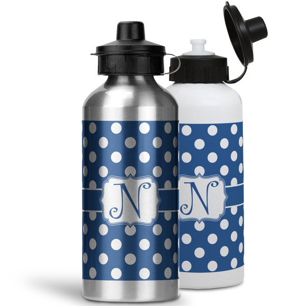 Polka Dots Aluminum Water Bottles - MAIN (white &silver)