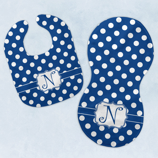 Custom Polka Dots Baby Bib & Burp Set w/ Initial