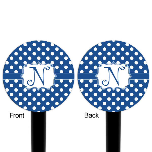 Polka Dots Black Plastic 4" Food Pick - Round - Double Sided - Front & Back