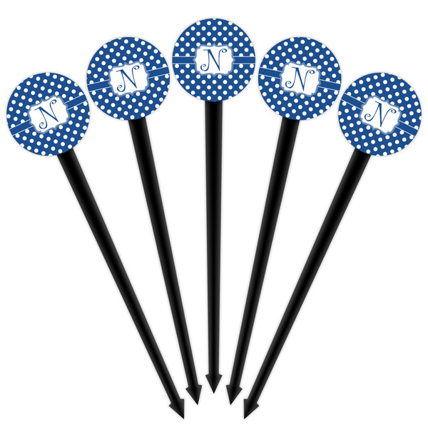 Polka Dots Black Plastic 4" Food Pick - Round - Fan View