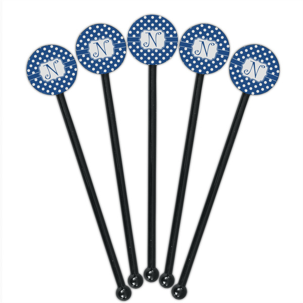Polka Dots Black Plastic 5.5" Stir Stick - Round - Fan View