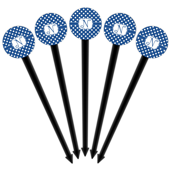 Polka Dots Black Plastic 6" Food Pick - Round - Fan View