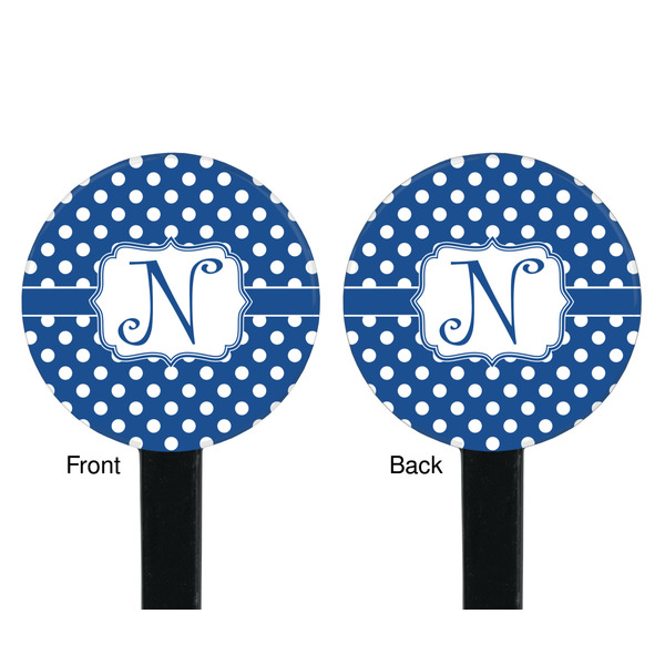 Polka Dots Black Plastic 7" Stir Stick - Double Sided - Round - Front & Back