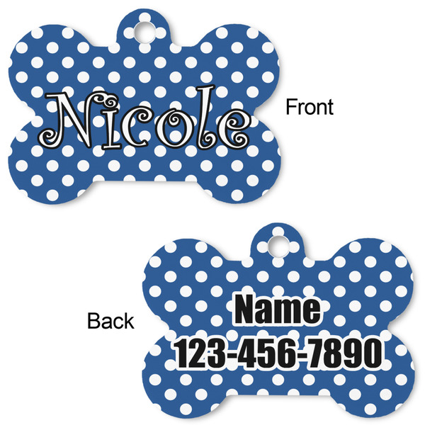 Polka Dots Bone Shaped Dog Tag - Front & Back