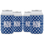 Polka Dots Can Cooler (12 oz) - Set of 4 w/ Initial