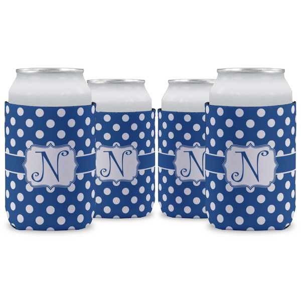 Custom Polka Dots Can Cooler (12 oz) - Set of 4 w/ Initial