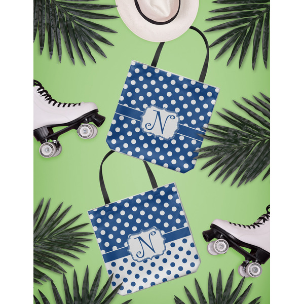 Polka Dots Canvas Tote Lifestyle Front and Back- 13x13