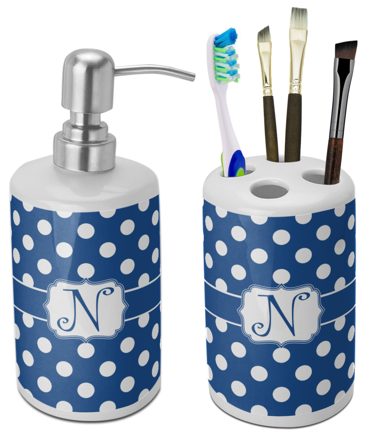 Polka Dots Bathroom Accessories Set (Ceramic) (Personalized