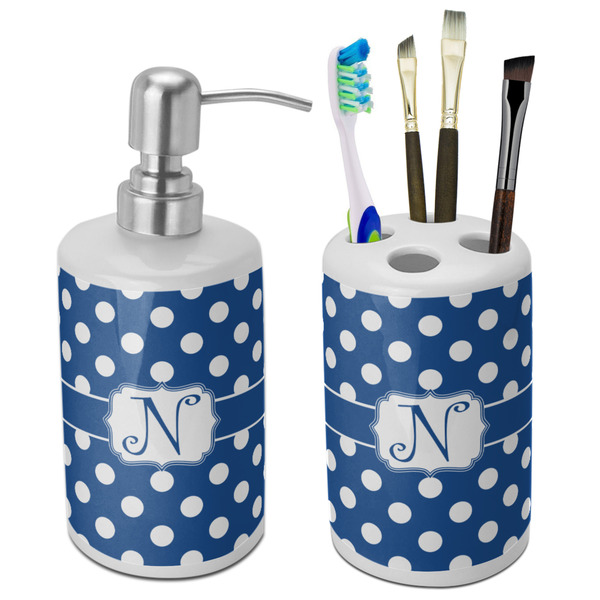 Custom Polka Dots Ceramic Bathroom Accessories Set (Personalized)