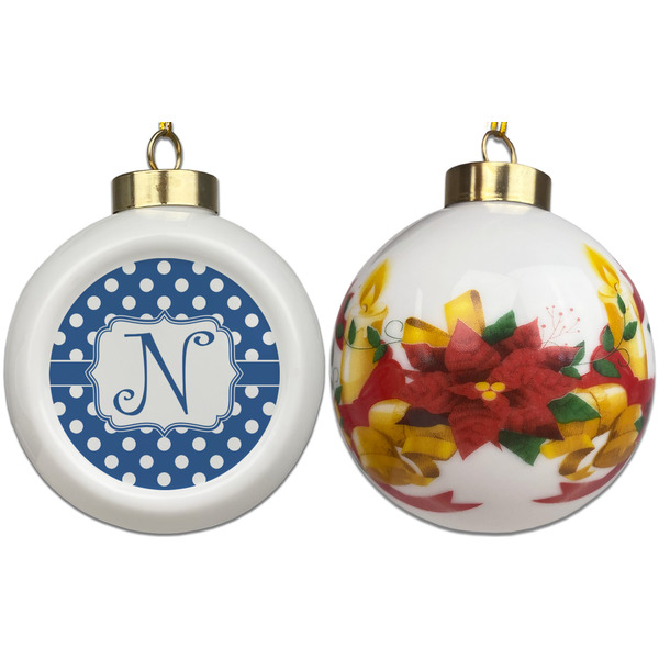 Polka Dots Ceramic Christmas Ornament - Poinsettias (APPROVAL)