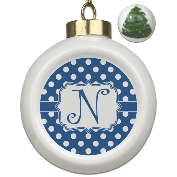 Custom Polka Dots Ceramic Ball Ornament - Christmas Tree (Personalized)