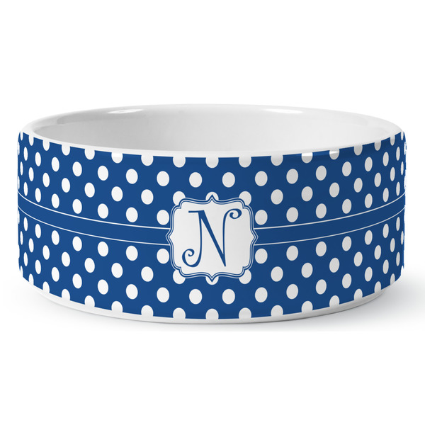Polka Dots Ceramic Dog Bowl - Medium - Front