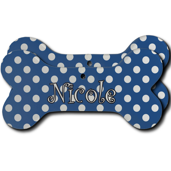 Custom Polka Dots Ceramic Dog Ornament - Front & Back w/ Initial