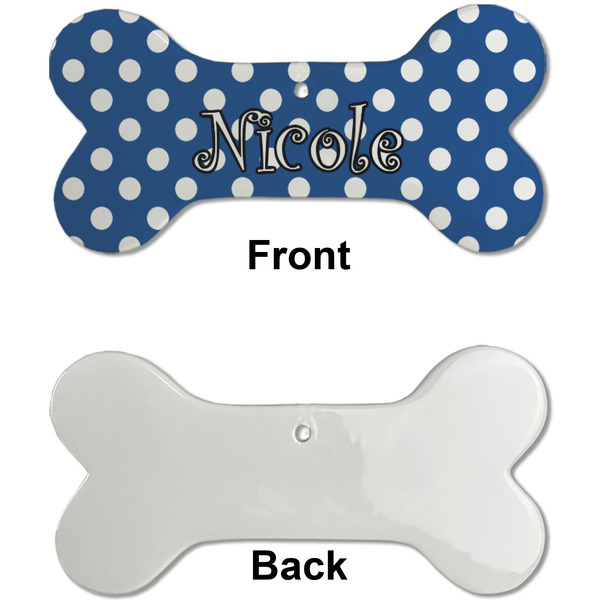 Polka Dots Ceramic Flat Ornament - Bone Front & Back Single Print (APPROVAL)