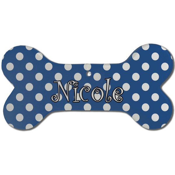 Custom Polka Dots Ceramic Dog Ornament - Front w/ Initial