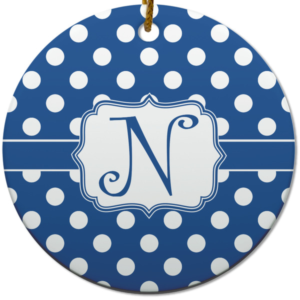 Polka Dots Ceramic Flat Ornament - Circle (Front)
