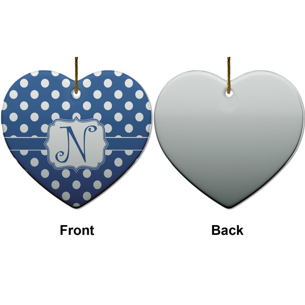 Polka Dots Ceramic Flat Ornament - Heart Front & Back (APPROVAL)