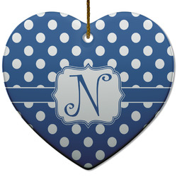 Polka Dots Heart Ceramic Ornament w/ Initial