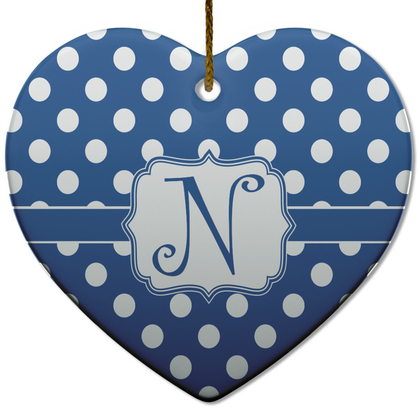 Custom Polka Dots Heart Ceramic Ornament w/ Initial