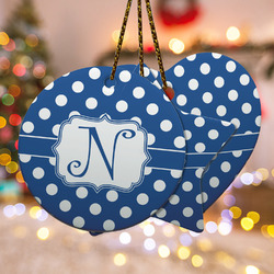 Polka Dots Ceramic Ornament w/ Initial