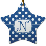 Polka Dots Star Ceramic Ornament w/ Initial