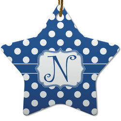 Polka Dots Star Ceramic Ornament w/ Initial