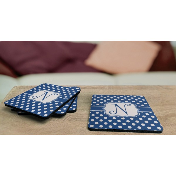 Polka Dots Coaster Rubber Back - On Coffee Table